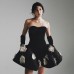 Black Color Women Sexy Strapless Florals Ball Grown Mini Bandage Dress Fashion Birthday Party Celebrate Cocktail Dress Wholesale