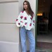 Three dimensional rose blossom knitted cardigan top hand crocheted sweater jacket
