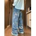 American street printed jeans for men, autumn fashion brand Vibe style, loose and versatile design, floor length wide leg pants American street printed jeans for men, autumn fashion brand Vibe style, loose and versatile design, floor length wide leg pants