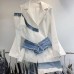 New high-end design single shoulder hollowed out loose heavy-duty denim patchwork suit top