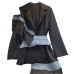 New high-end design single shoulder hollowed out loose heavy-duty denim patchwork suit top