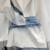 New high-end design single shoulder hollowed out loose heavy-duty denim patchwork suit top