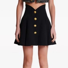 Summer New Arriva Women Solid Black All Match Single-breasted A-line Lady Pleated Mini Skirt Summer New Arriva Women Solid Black All Match Single-breasted A-line Lady Pleated Mini Skirt