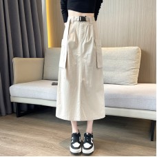 Large pocket workwear umbrella skirt, high waist slimming, split A-line, mid length swing skirt Large pocket workwear umbrella skirt, high waist slimming, split A-line, mid length swing skirt
