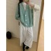 Knitted cardigan jacket autumn and winter new Korean version loose and lazy style long sleeved V-neck fashionable casual color blocked sweater for women