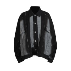 Color blocking structure splicing single breasted jacket denim jacket for women