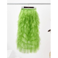 Green women's set, fashionable chiffon top, fluffy cake skirt, two-piece set Green women's set, fashionable chiffon top, fluffy cake skirt, two-piece set