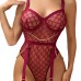 Perspective grid sexy backless high waisted jumpsuit sexy lingerie metal chain