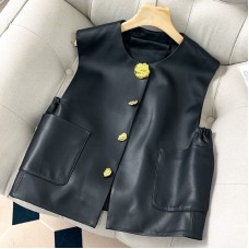 Fashionable design black sleeveless cardigan top for women