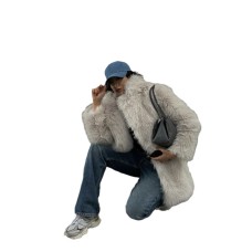 Toka suit collar khaki gray faux fur warm loose jacket