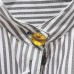 Black and white striped small stand up collar gold buckle decoration off shoulder sleeves casual shirt