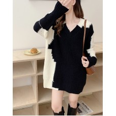 Soft and sticky V-neck sweater for women, loose and lazy style, sweet temperament, knitted dress trend