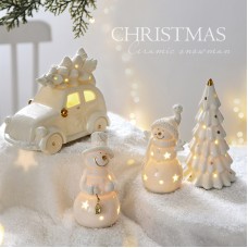 Christmas Gift Ceramic Christmas Snowman Car Desktop Home Decor Small Scene Decoration Props