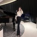 Pleated long sleeved top with a hanging feel V-neck batball sleeves waist cinched loose fit shirt for women