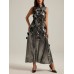 Three dimensional flower splicing sleeveless waist cinched A-line skirt long dress for women
