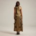 Three dimensional flower splicing sleeveless waist cinched A-line skirt long dress for women