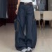 Retro leopard print patchwork curved jeans with loose large pockets and wide legs trendy