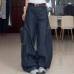 Retro leopard print patchwork curved jeans with loose large pockets and wide legs trendy