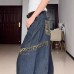 Retro leopard print patchwork curved jeans with loose large pockets and wide legs trendy