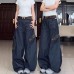 Retro leopard print patchwork curved jeans with loose large pockets and wide legs trendy