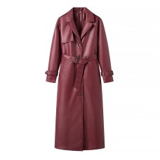 Spring and Autumn new European and American style plus size loose casual fashion long leather coat windbreaker jacket for women