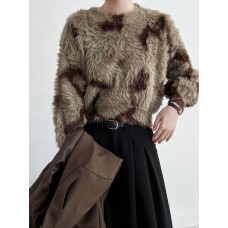Soft and sticky round neck sweater, women's autumn new style, interior tie dye imitation mink fur knitted sweater