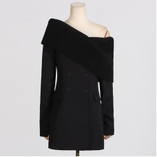 Fashionable and comfortable casual style one neck knitted patchwork long sleeved off shoulder women's suit jacket Fashionable and comfortable casual style one neck knitted patchwork long sleeved off shoulder women's suit jacket