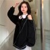 Loose open zipper off shoulder long sleeved sweatshirt for women Loose open zipper off shoulder long sleeved sweatshirt for women