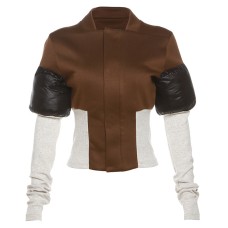 New Autumn Women's Personalized Street Trendy Non standard Splicing Hidden Button Casual Top