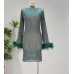 Luxurious Perspective Hollow Mesh Ostrich Hair Slimming and Slimming Bottom Shirt Full Diamond Set Dress Luxurious Perspective Hollow Mesh Ostrich Hair Slimming and Slimming Bottom Shirt Full Diamond Set Dress