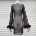 Luxurious Perspective Hollow Mesh Ostrich Hair Slimming and Slimming Bottom Shirt Full Diamond Set Dress Luxurious Perspective Hollow Mesh Ostrich Hair Slimming and Slimming Bottom Shirt Full Diamond Set Dress