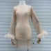 Luxurious Perspective Hollow Mesh Ostrich Hair Slimming and Slimming Bottom Shirt Full Diamond Set Dress Luxurious Perspective Hollow Mesh Ostrich Hair Slimming and Slimming Bottom Shirt Full Diamond Set Dress