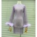 Luxurious Perspective Hollow Mesh Ostrich Hair Slimming and Slimming Bottom Shirt Full Diamond Set Dress Luxurious Perspective Hollow Mesh Ostrich Hair Slimming and Slimming Bottom Shirt Full Diamond Set Dress