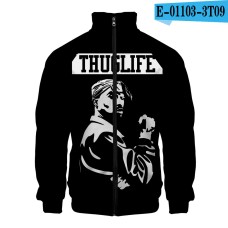 Rap singer 2PAC peripheral 3D color printed casual stand up collar sweatshirt