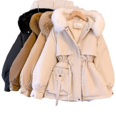 Thin down cotton jacket with fashionable and thick fur and fur integrated jacket Thin down cotton jacket with fashionable and thick fur and fur integrated jacket