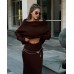 Winter Knitted Two Piece Set for Women Elegant Off Shoulder Sweater Pullover Top Slim Skirt Suit Fashion Office Ladies Outfits
