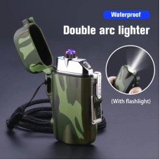Outdoor Dual Plasma Arc Lighter With Flashlight Waterproof USB Electric Cigarette Lighter Hiking Starter Turbo lighter Men Gifts