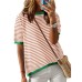 European and American women's round neck striped contrasting short sleeved casual sweater