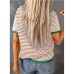 European and American women's round neck striped contrasting short sleeved casual sweater