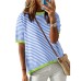 European and American women's round neck striped contrasting short sleeved casual sweater