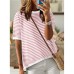European and American women's round neck striped contrasting short sleeved casual sweater