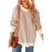 European and American casual loose striped cross color round neck top for women
