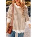 European and American casual loose striped cross color round neck top for women