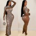 European and American fashionable women's solid-color tulle dress with rhinestone hot-fix long-sleeved and long skirt