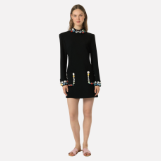Fashion heavy industry nail bead inlaid diamond colored gemstone long sleeved dress