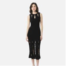 Sleeveless round-neck hollowed-out elegant slit knitted dress that is stylish and slimming