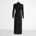 Round neck splicing design slim fit slimming long sleeved dress for women