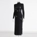 Round neck splicing design slim fit slimming long sleeved dress for women