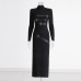 Round neck splicing design slim fit slimming long sleeved dress for women