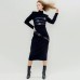 Round neck splicing design slim fit slimming long sleeved dress for women